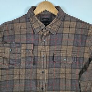Jos A Bank Reserve Mens XL Tailored Fit Plaid Flannel Button Down Shirt Brown